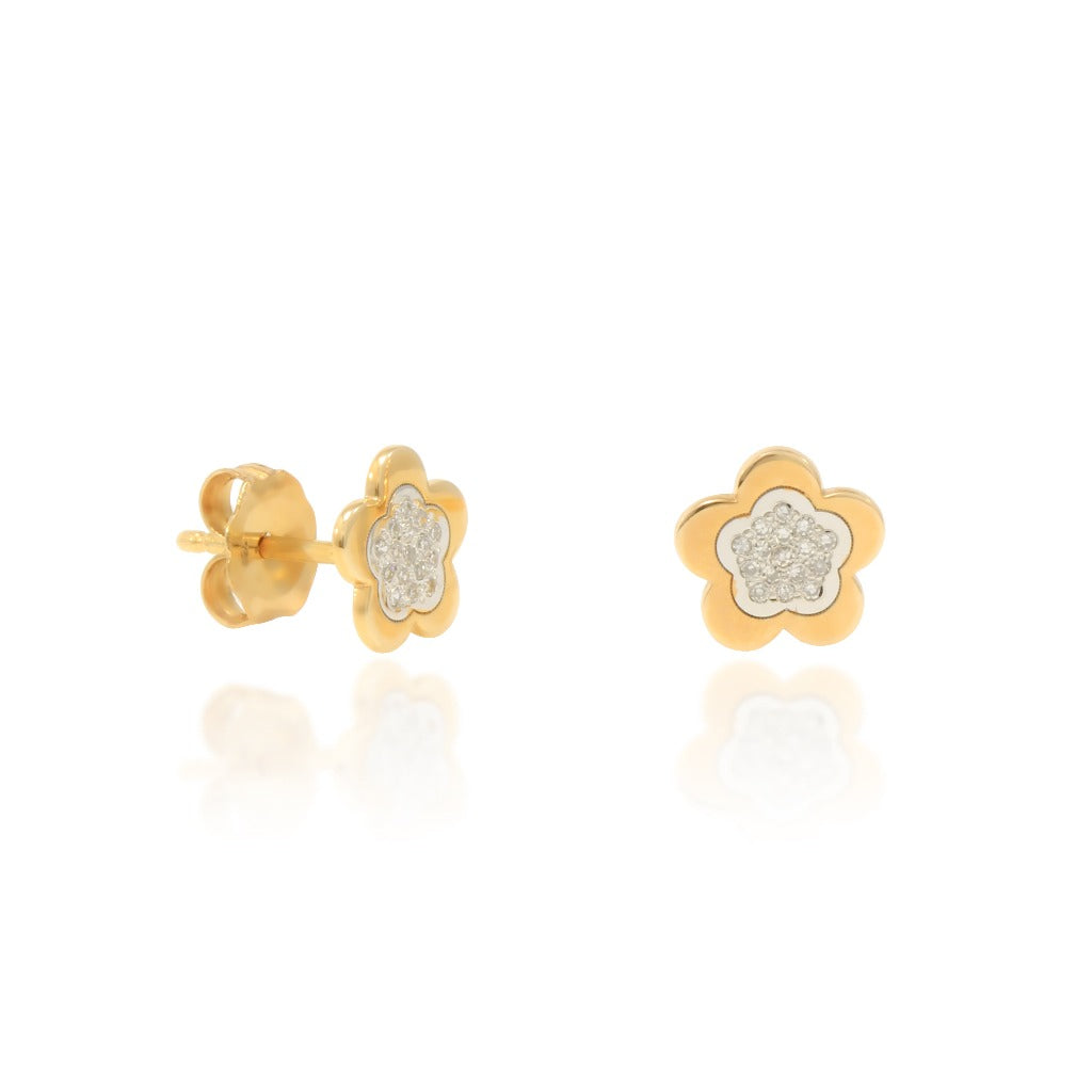 Pendientes en oro amarillo de 18 quilates con forma de flor con diamantes en pavé. Joyería Pamplona.