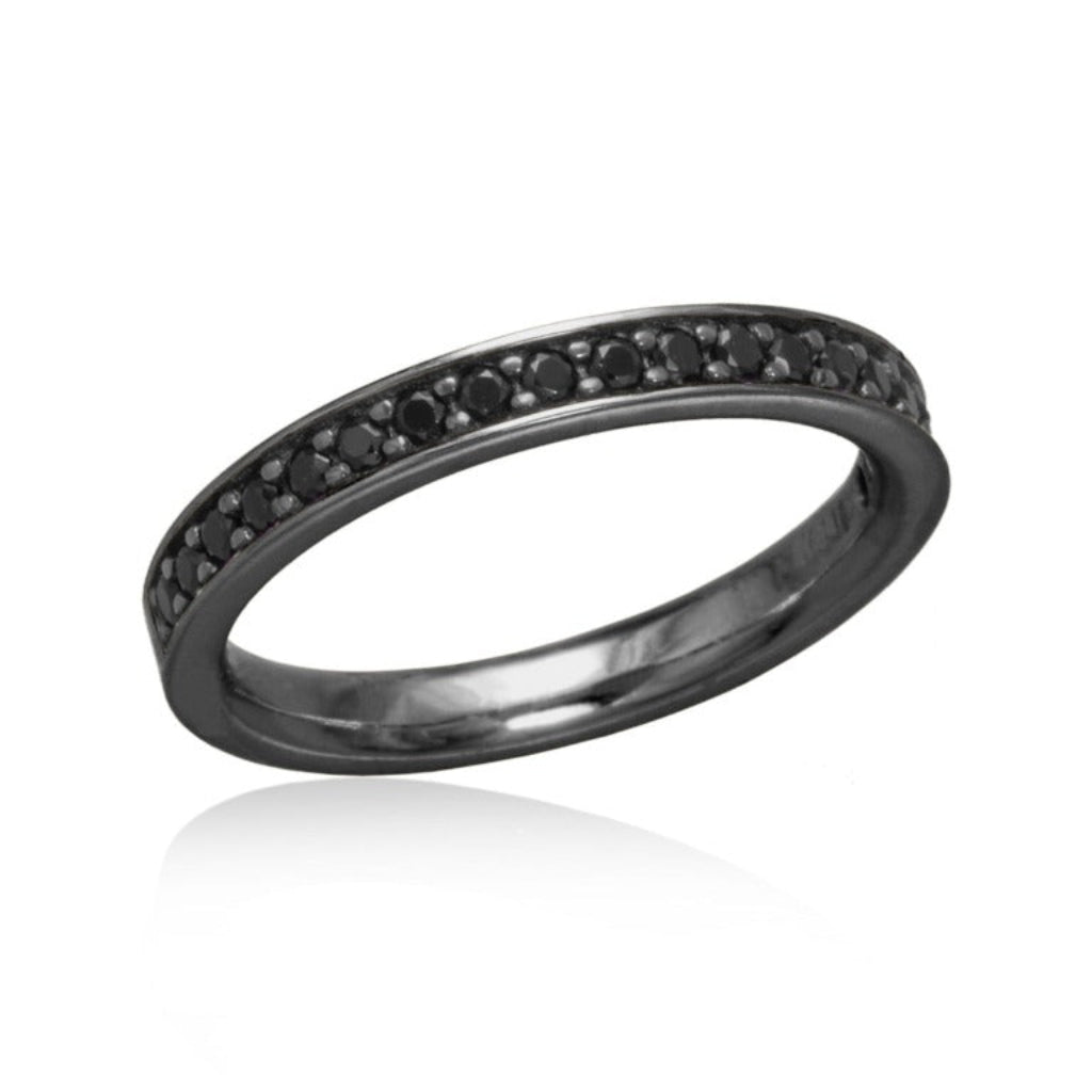 Anillo de plata de primera ley (925) con baño de rutenio y circonitas