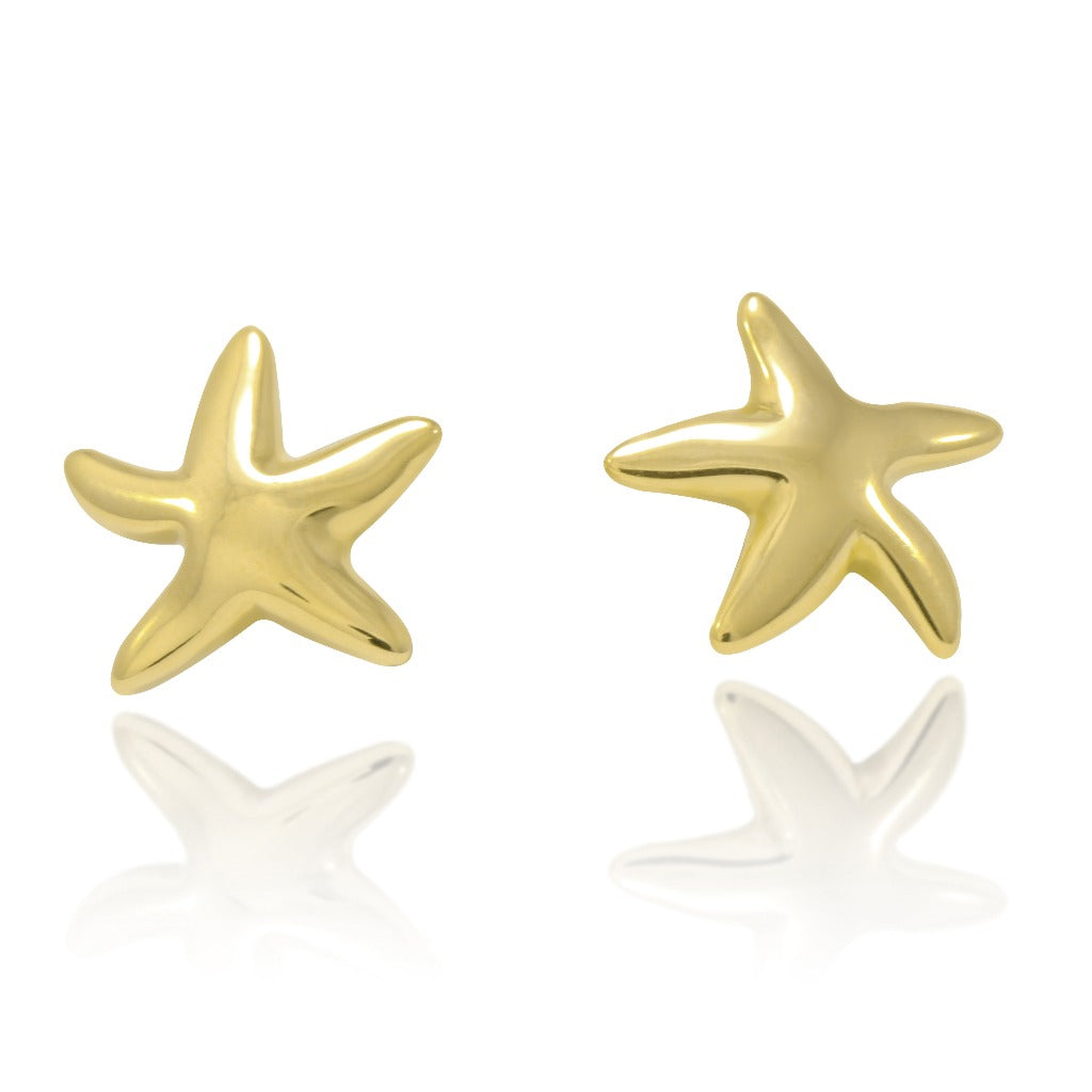 Pendientes en oro amaillo de 18 quilates, forma estrella de mar. Joyería Pamplona.