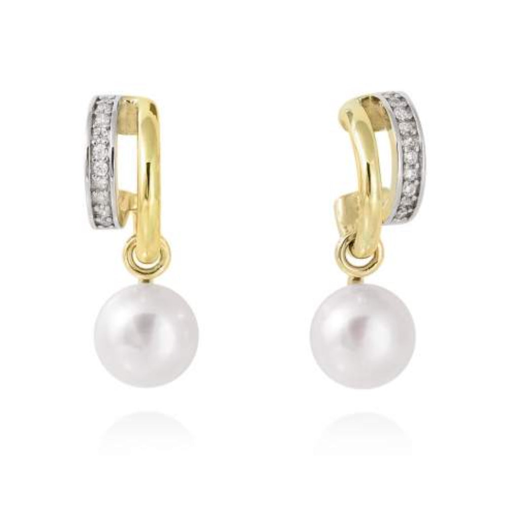 Pendientes de plata de primera ley (925) chapada en oro amarillo de 18kt, circonita incolora y perlas cultivadas.