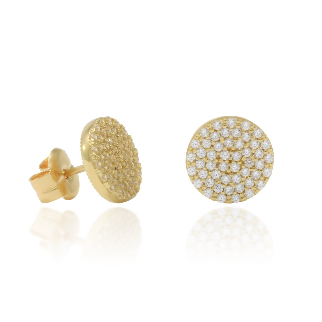 Pendientes en oro amarillo de 18 quilates con pavé de circonitas. Joyería Pamplona.