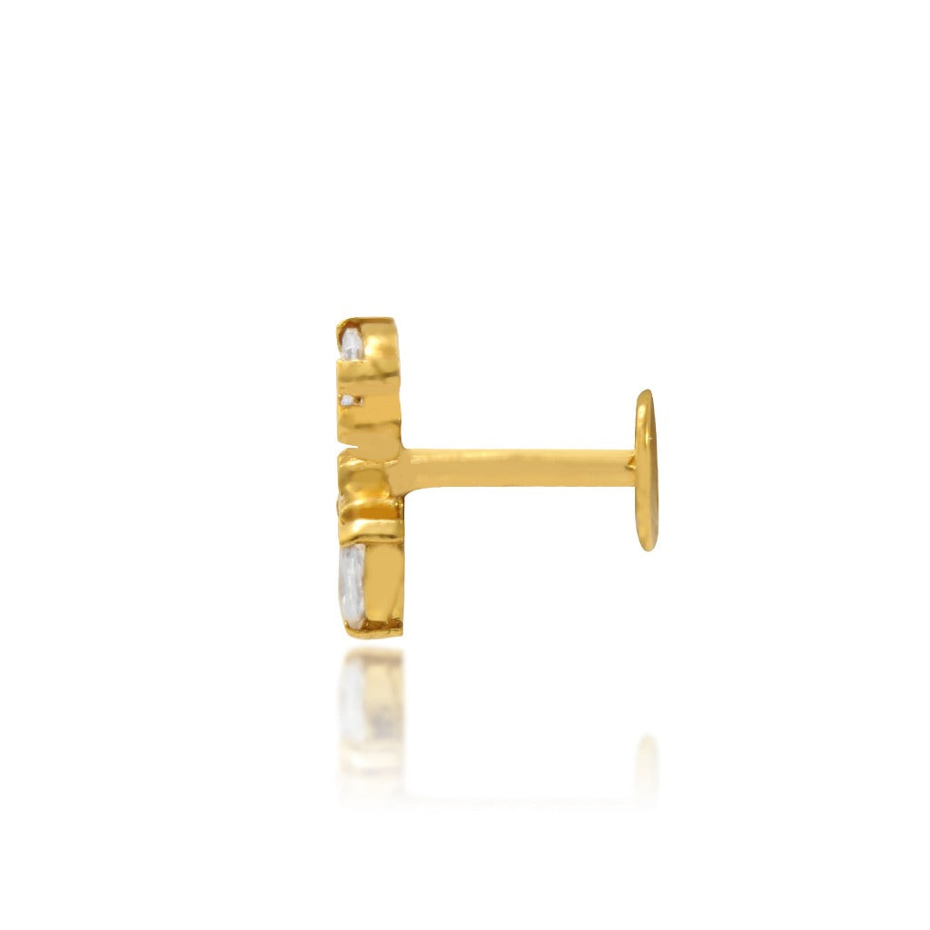 Piercing de aro de oro amarillo 18 quilates con 5 circonita. El piercing mide 1 cm de alto. Colección MONTREY, nuestra marca de la casa.