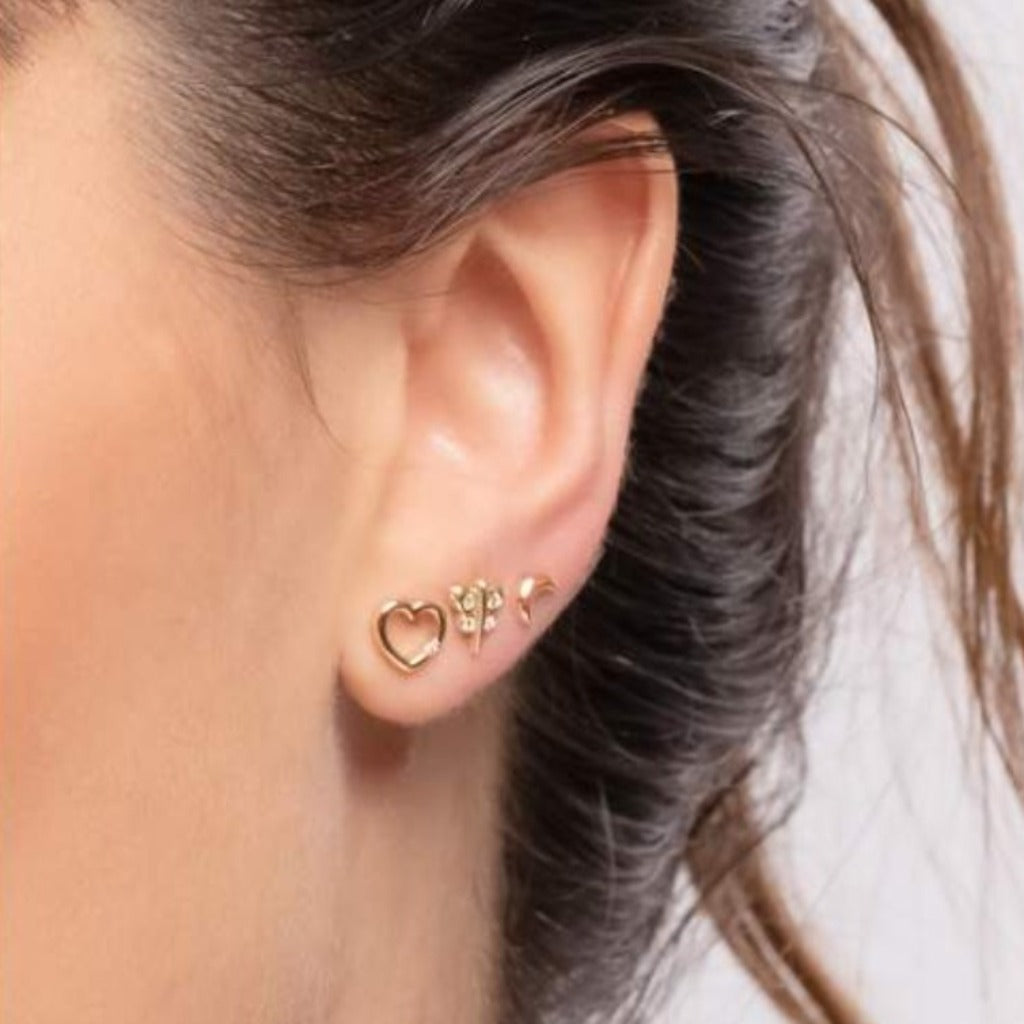 Piercing de oro amarillo de primera ley de 18 quilates con forma de luna para oreja