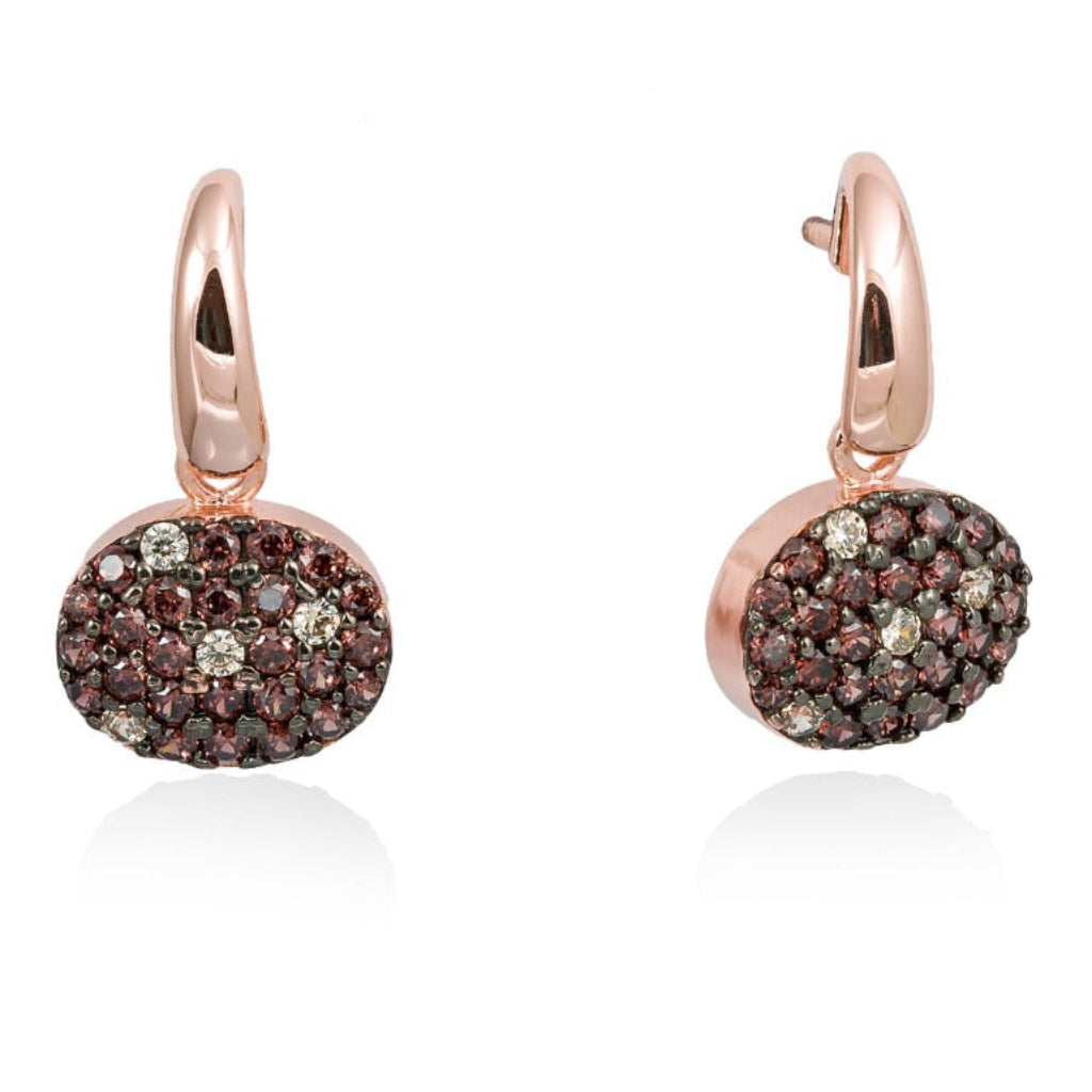 Pendientes de plata de primera ley (925) chapada en oro rosa de 18kt, circonita marrón y circonita coñac