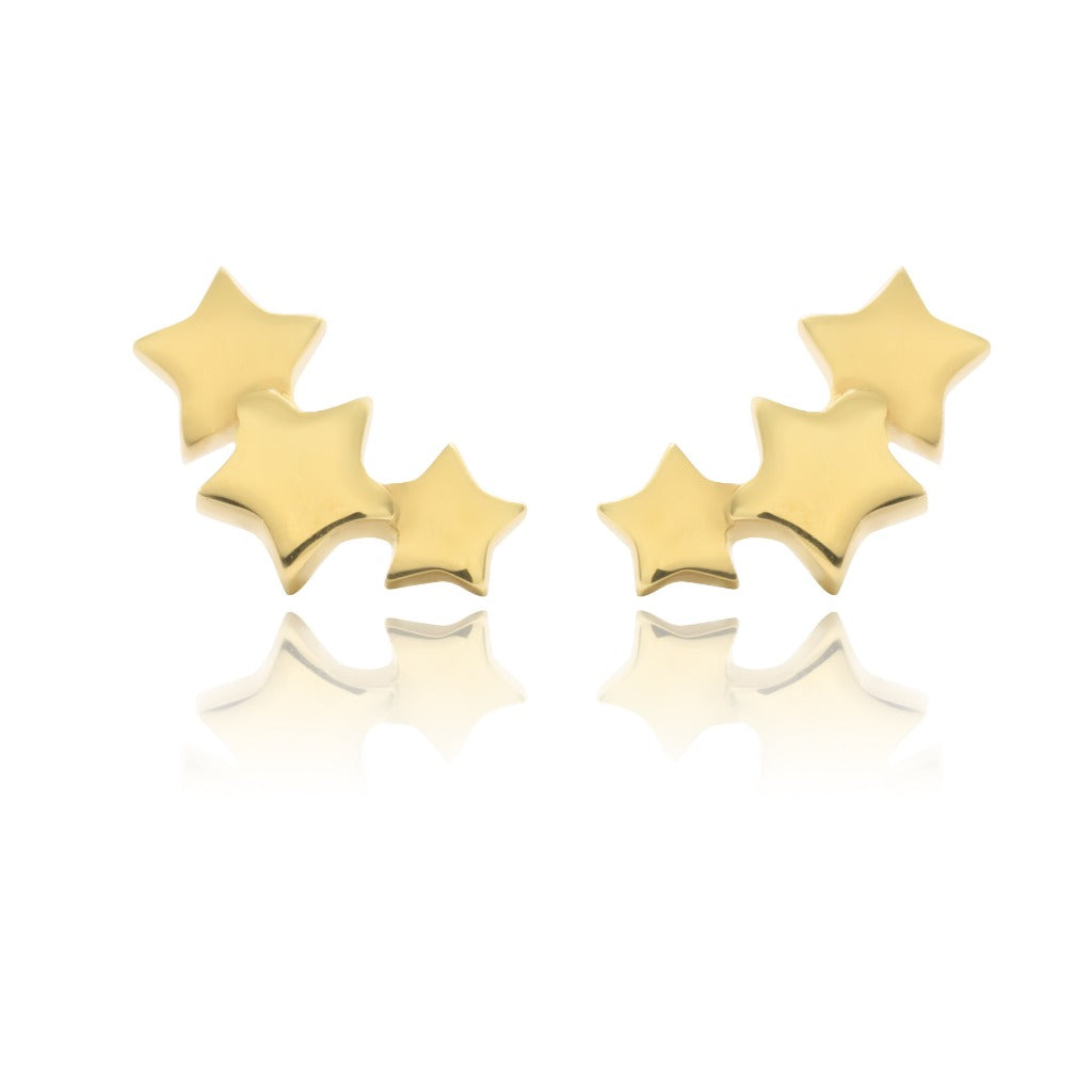 Pendientes trepadores de estrellas realizados en oro amarillo de 18 quilates. Joyería Pamplona.