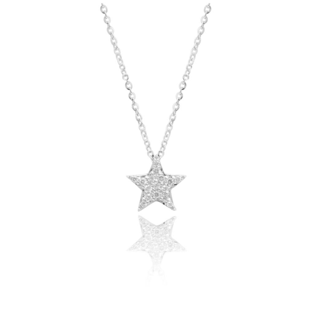 Colgante de estrella en oro blanco y diamantes. Joyería Pamplona