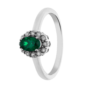 anillo oro blanco 18kt con diamantes y esmeralda joyeria pamplona