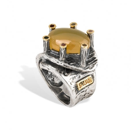 anillo plata y oro Styliano Pamplona con opalo y turmalinas