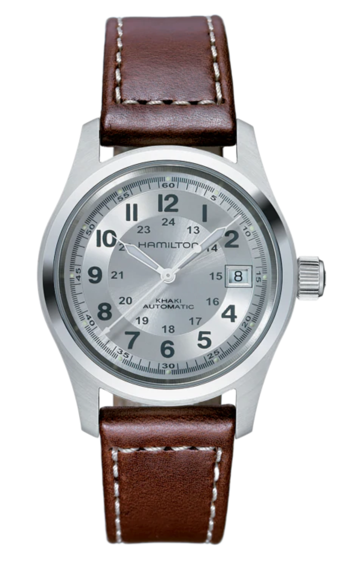 Reloj clásico Hamilton con correa de cuero marrón