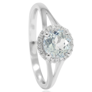 anillo de oro blanco 18kt con diamante y aguamarina pamplona