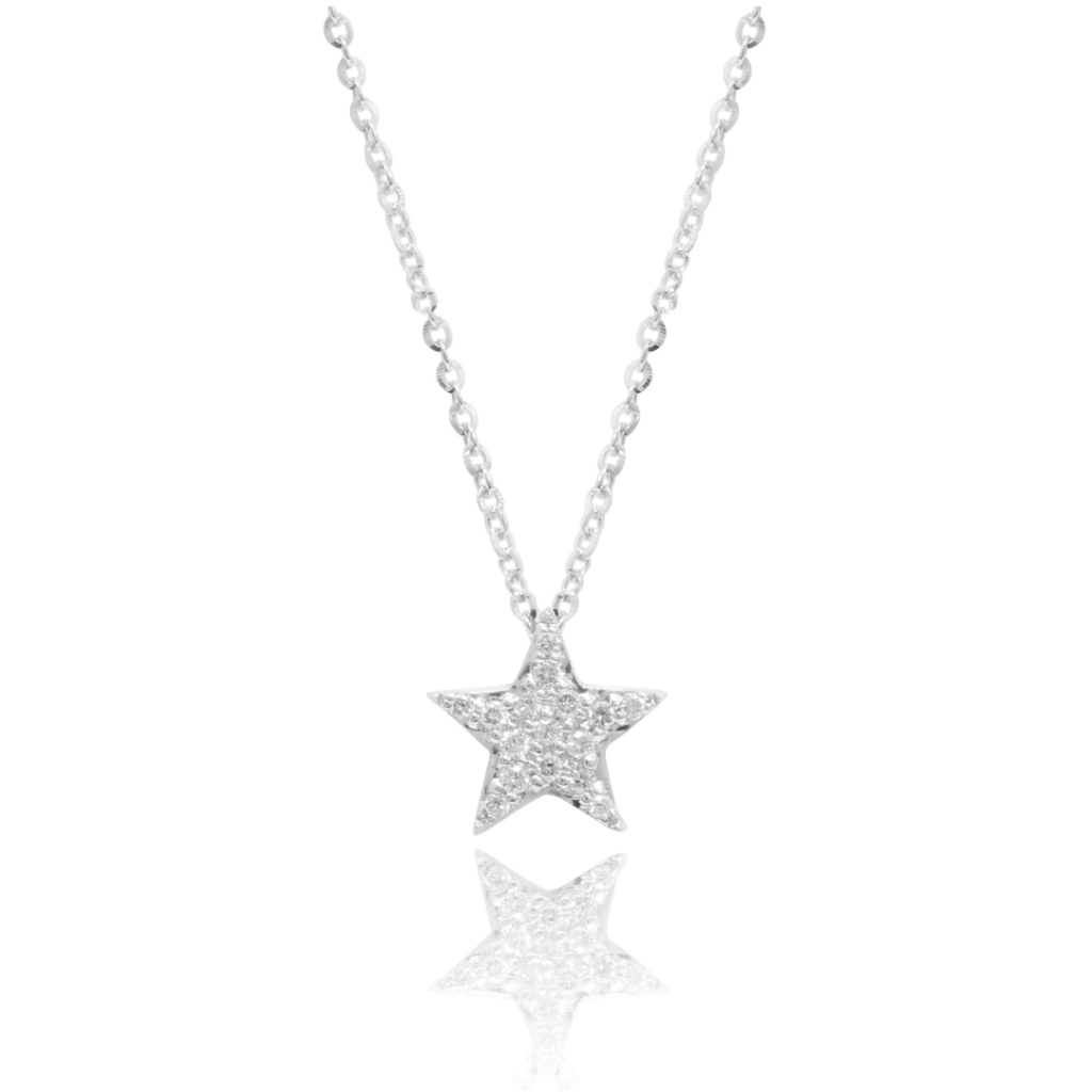 colgante de estrella de oro blanco 18kt con diamantes. Joyería Pamplona