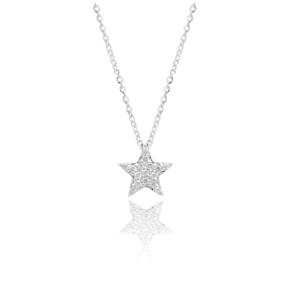 colgante de estrella en oro blanco y diamantes. Joyería Pamplona