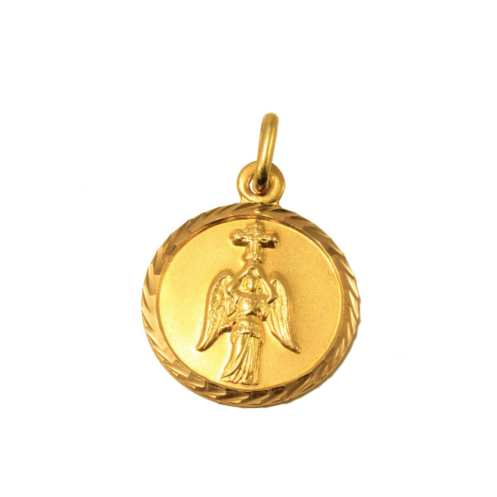 Medalla de San Miguel de Aralar para niña o bebé gallonado en oro amarillo de 18 quilates.