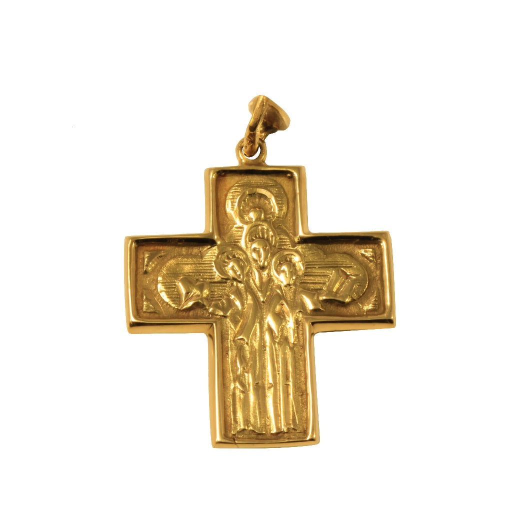 Colgante de cruz realizada en oro amarillo de 18 quilates con Jesucristo en relieve con bisel brillante.
