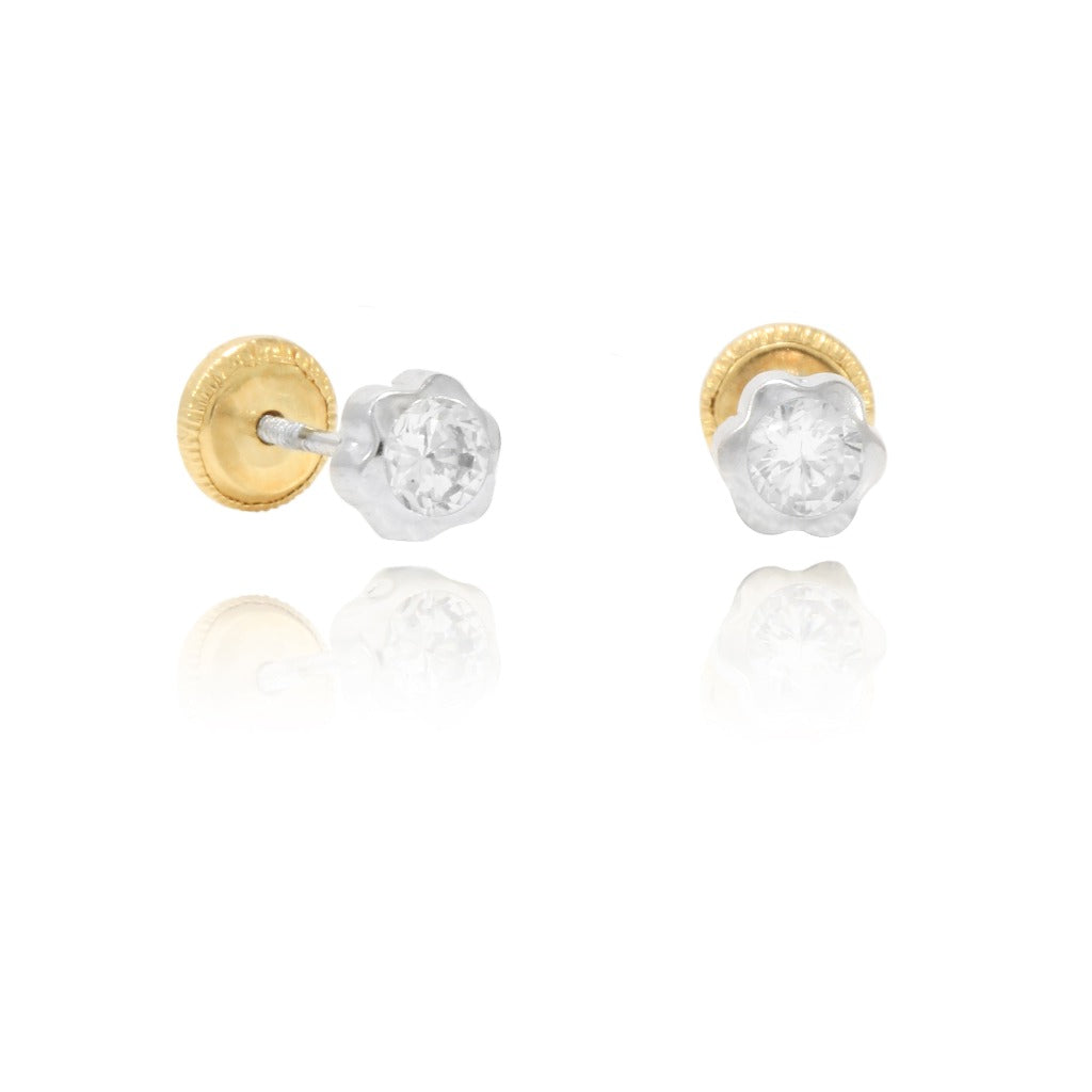 Pendientes bebé flor blanca circonita
