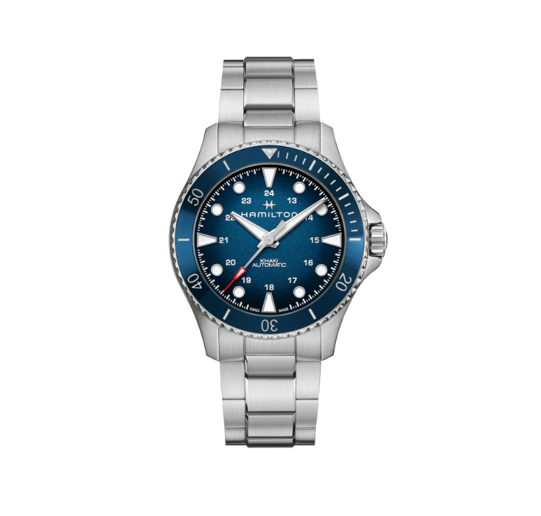 Reloj de cadena de acero y esfera azul 