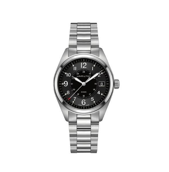 Reloj con cadena de acero inoxidable y esfera negra