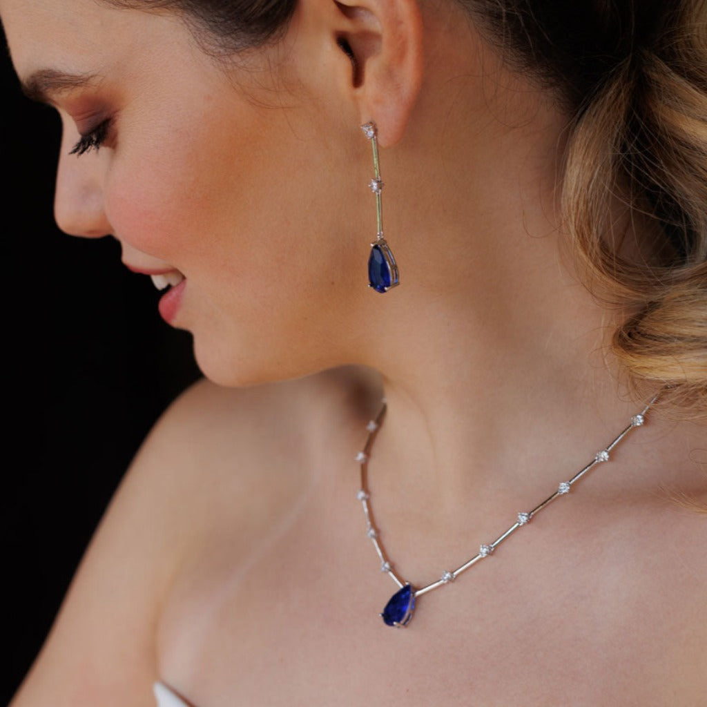 collar en plata de primera ley con circonitas azules para novia e invitada