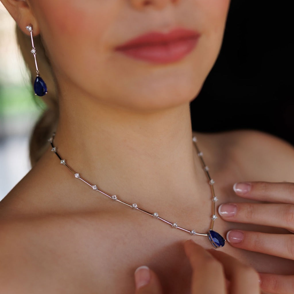 collar en plata de primera ley con circonitas azules para novia e invitada