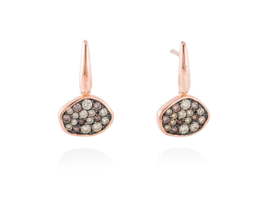 Pendientes de plata de primera ley chapada en oro rosa de 18kt con circonitas multicolor. Joyería Pamplona.