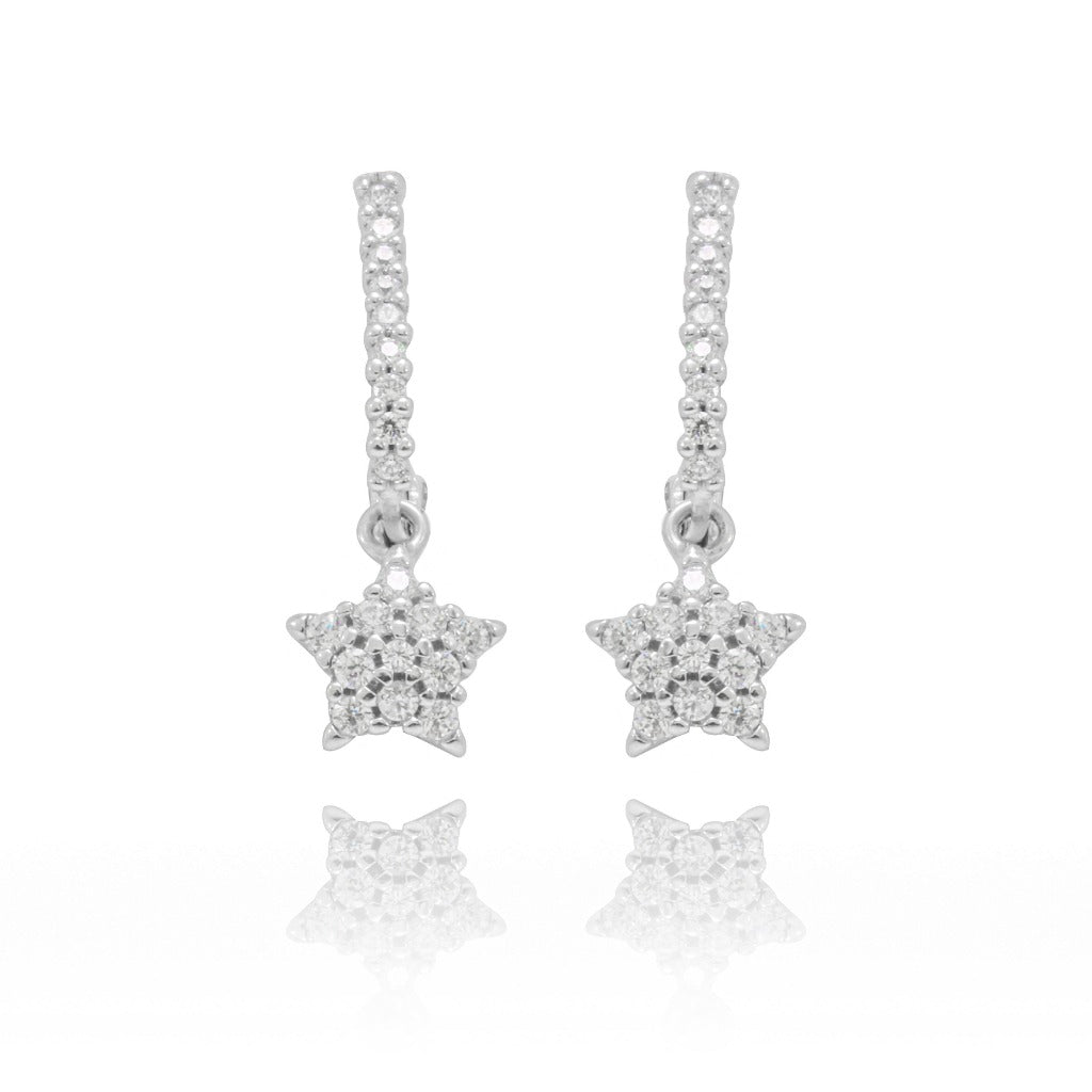 Pendientes de novia en oro blanco y circonitas con estrella.