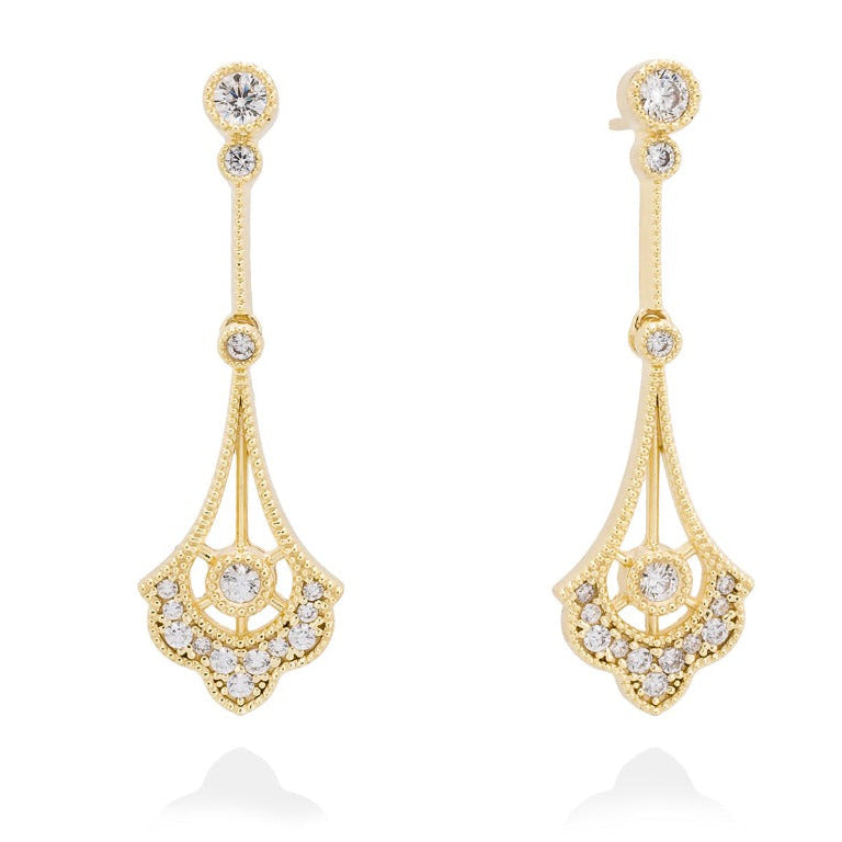 Pendientes de plata con baño de oro amarillo para novia.