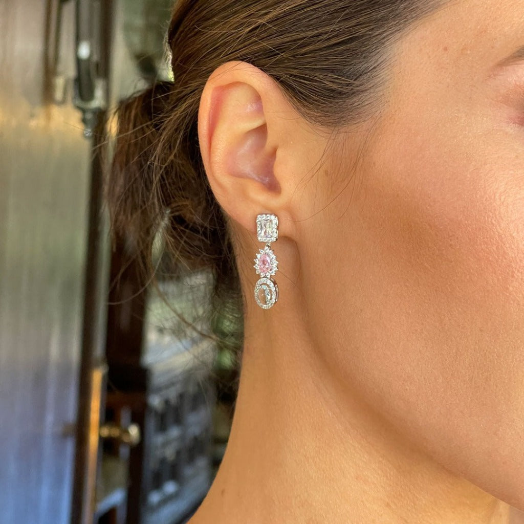 Pendientes de plata con circonitas de varios colores joyería pamplona para novia e invitada