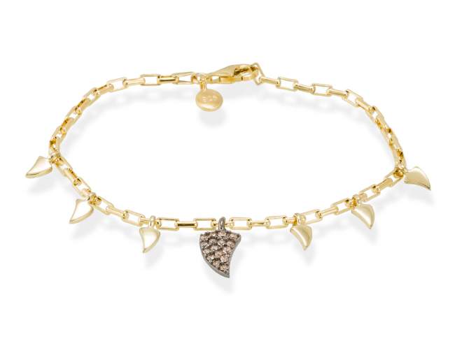 Pulsera de plata de primera ley (925) con baño de rutenio y chapado en oro amarillo de 18kt y circonita coñac.